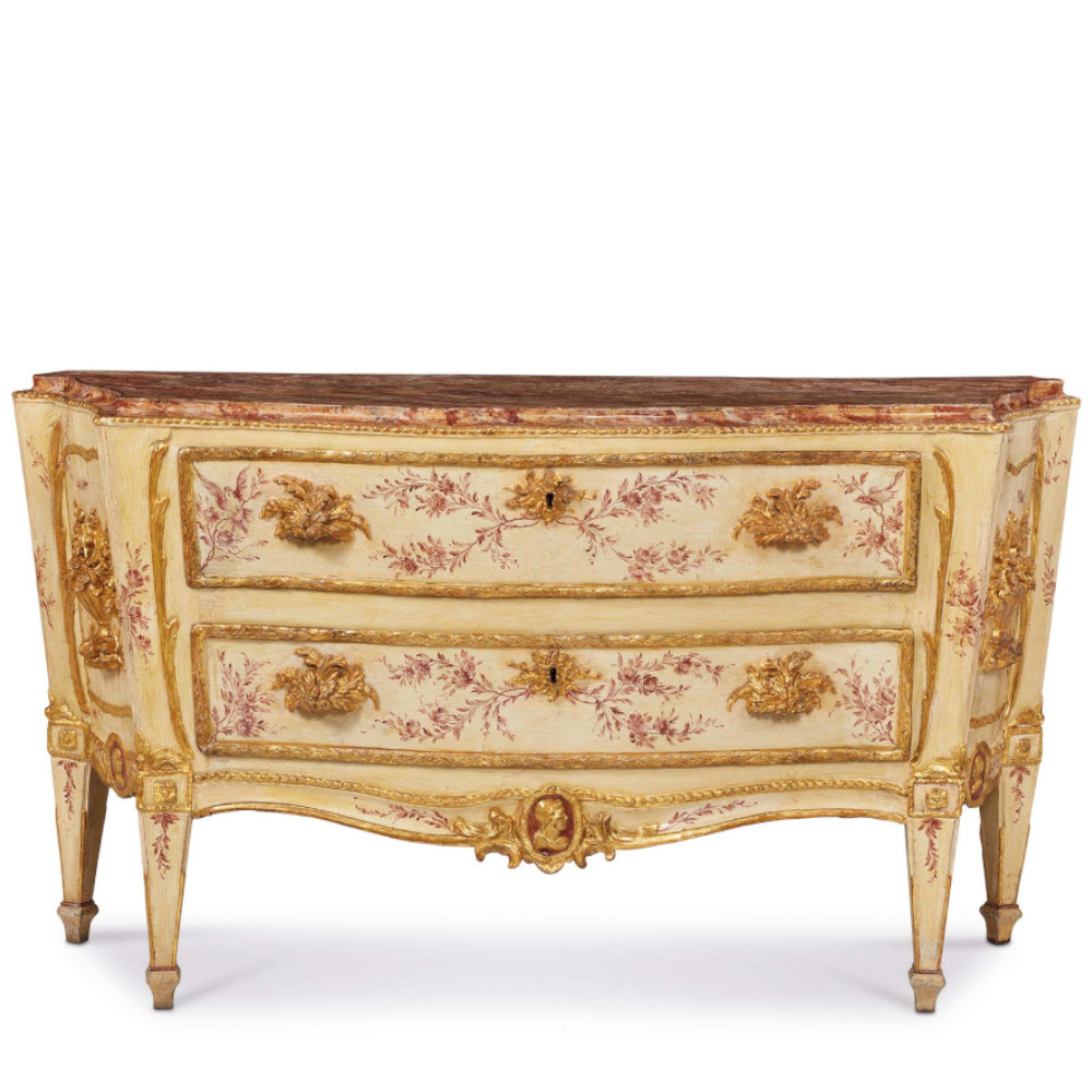 Comò in legno laccato e dorato