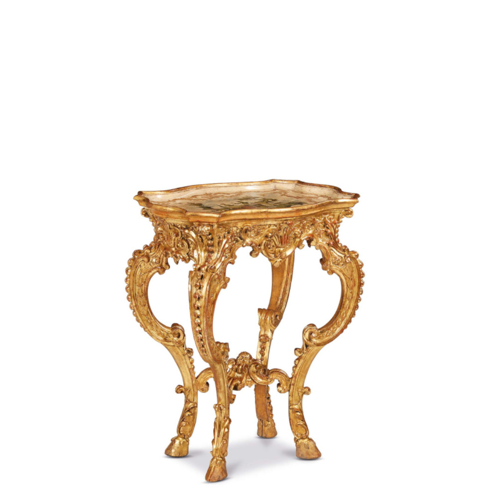 Tavolino a vassoio in legno dorato e laccato